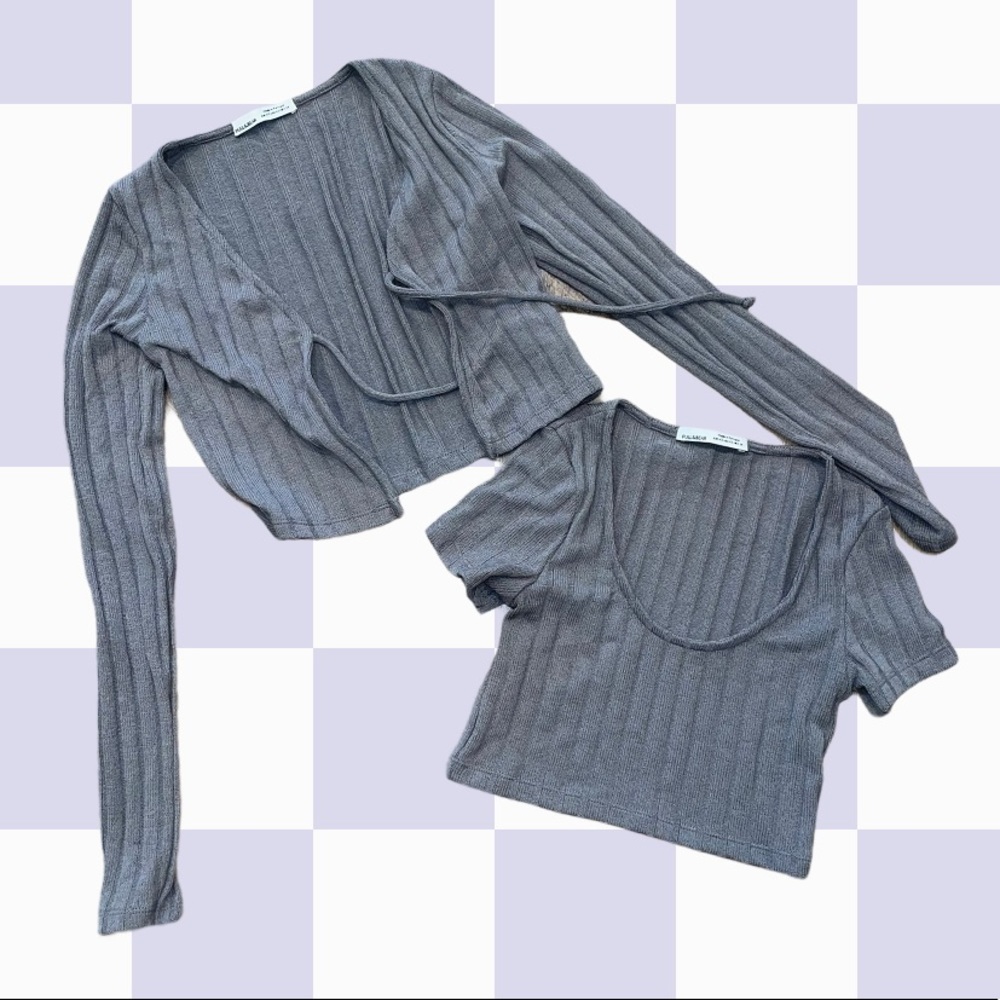 ribbed gray two piece set